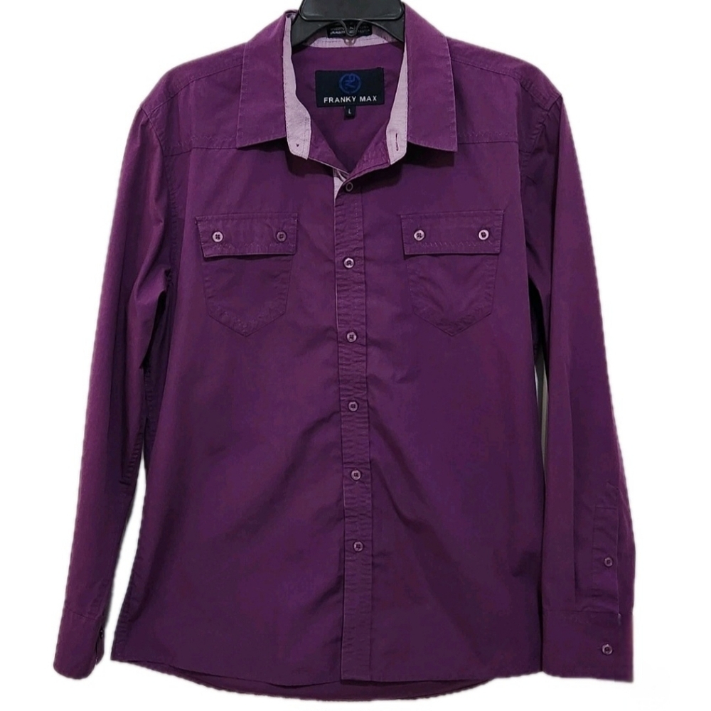 Franky Max Men's L Purple Western Button-Up Shirt Flip Cuff Long Sleeve